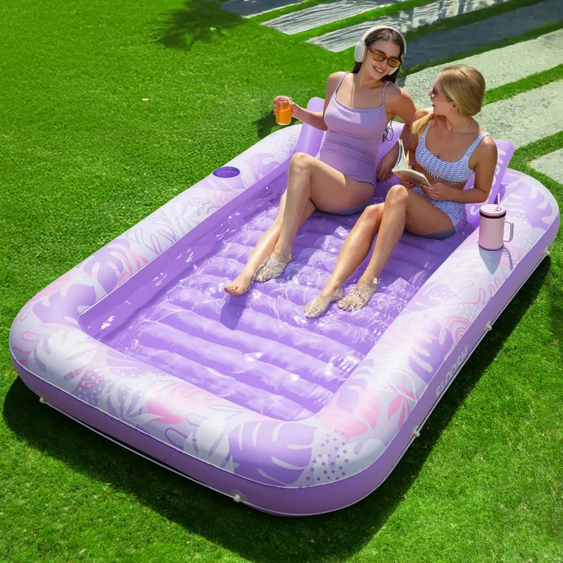 Extra Large Inflatable Pool Lounge Float – 4-in-1 Tanning Raft with Pillow & Cup Holder for Adults