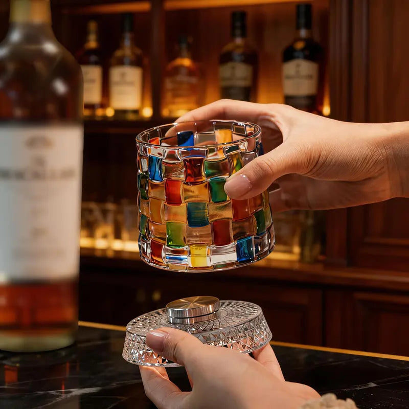 Luxury Hand-Painted Crystal Whiskey Glass – Smooth Spinning Tumbler for Whiskey Lovers