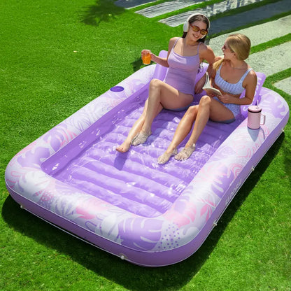 Extra Large Inflatable Pool Lounge Float – 4-in-1 Tanning Raft with Pillow & Cup Holder for Adults