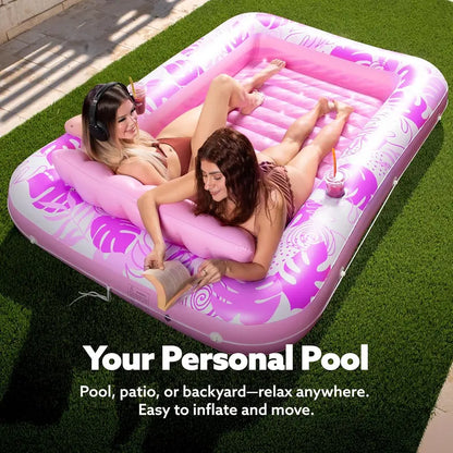 Extra Large Inflatable Pool Lounge Float – 4-in-1 Tanning Raft with Pillow & Cup Holder for Adults