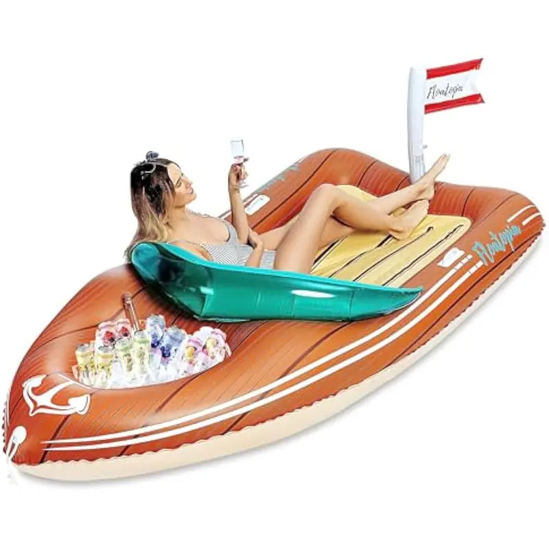 Giant Inflatable Boat Pool Float with Cooler – Large Summer Lounge Raft for Beach & Party Fun