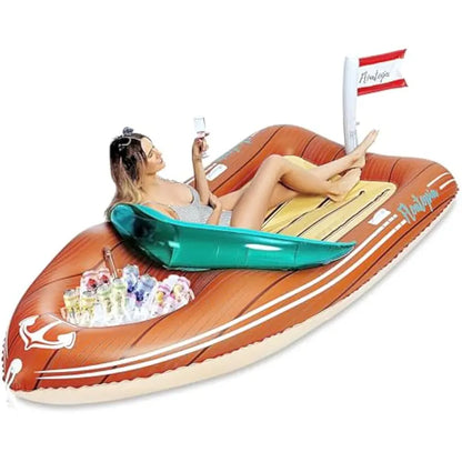 Giant Inflatable Boat Pool Float with Cooler – Large Summer Lounge Raft for Beach & Party Fun