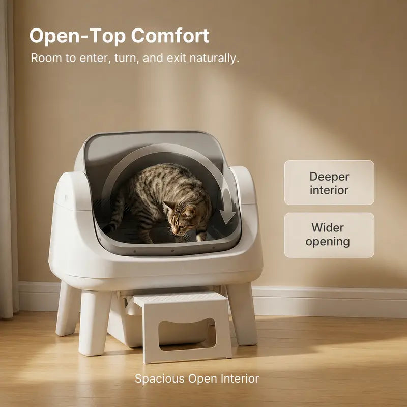 Automatic Self-Cleaning Cat Litter Box – Open-Top Smart Pet Toilet with Triple Safety Protection