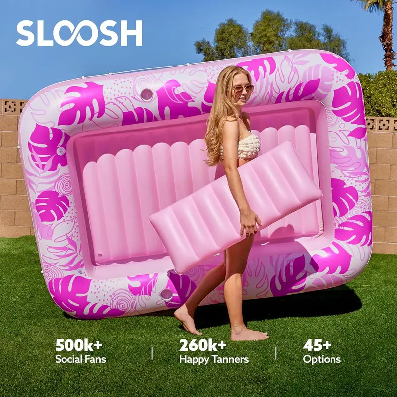 Extra Large Inflatable Pool Lounge Float – 4-in-1 Tanning Raft with Pillow & Cup Holder for Adults