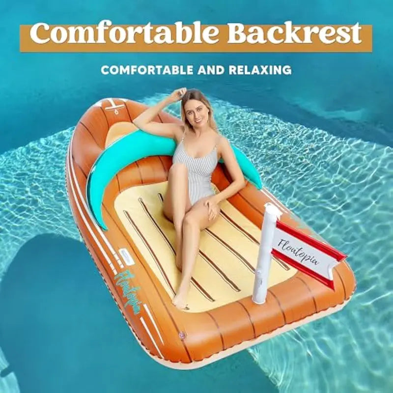Giant Inflatable Boat Pool Float with Cooler – Large Summer Lounge Raft for Beach & Party Fun