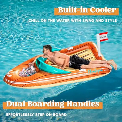 Giant Inflatable Boat Pool Float with Cooler – Large Summer Lounge Raft for Beach & Party Fun