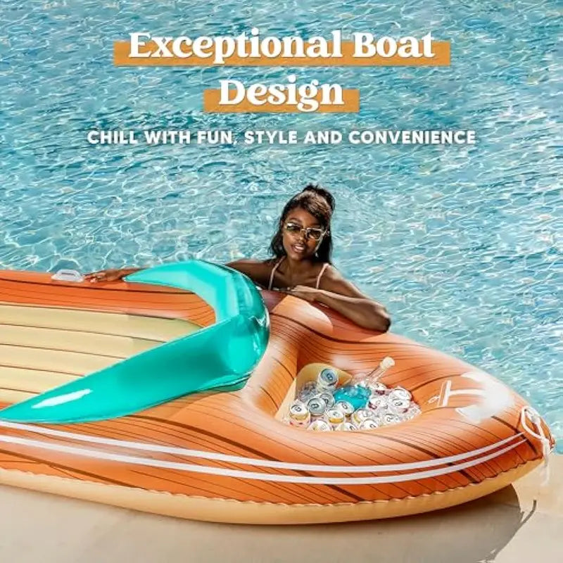 Giant Inflatable Boat Pool Float with Cooler – Large Summer Lounge Raft for Beach & Party Fun