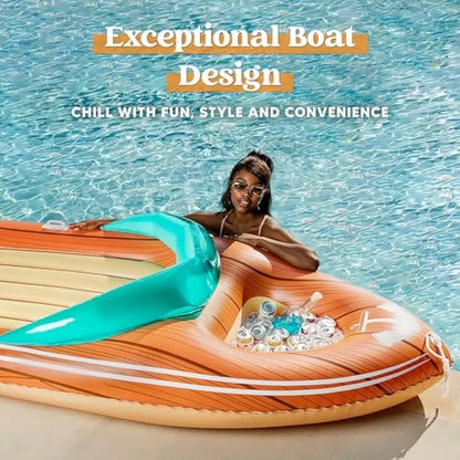 Giant Inflatable Boat Pool Float with Cooler – Large Summer Lounge Raft for Beach & Party Fun