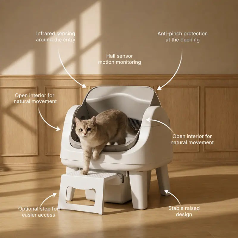 Automatic Self-Cleaning Cat Litter Box – Open-Top Smart Pet Toilet with Triple Safety Protection