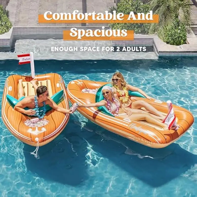 Giant Inflatable Boat Pool Float with Cooler – Large Summer Lounge Raft for Beach & Party Fun