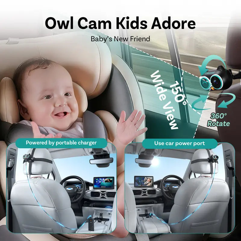 1080P Baby Car Camera – Wireless Rear Seat Monitor with 150° Wide Angle Night Vision