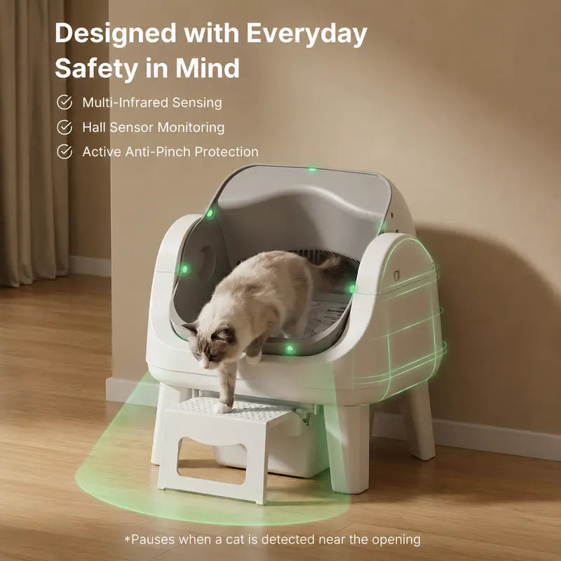 Automatic Self-Cleaning Cat Litter Box – Open-Top Smart Pet Toilet with Triple Safety Protection
