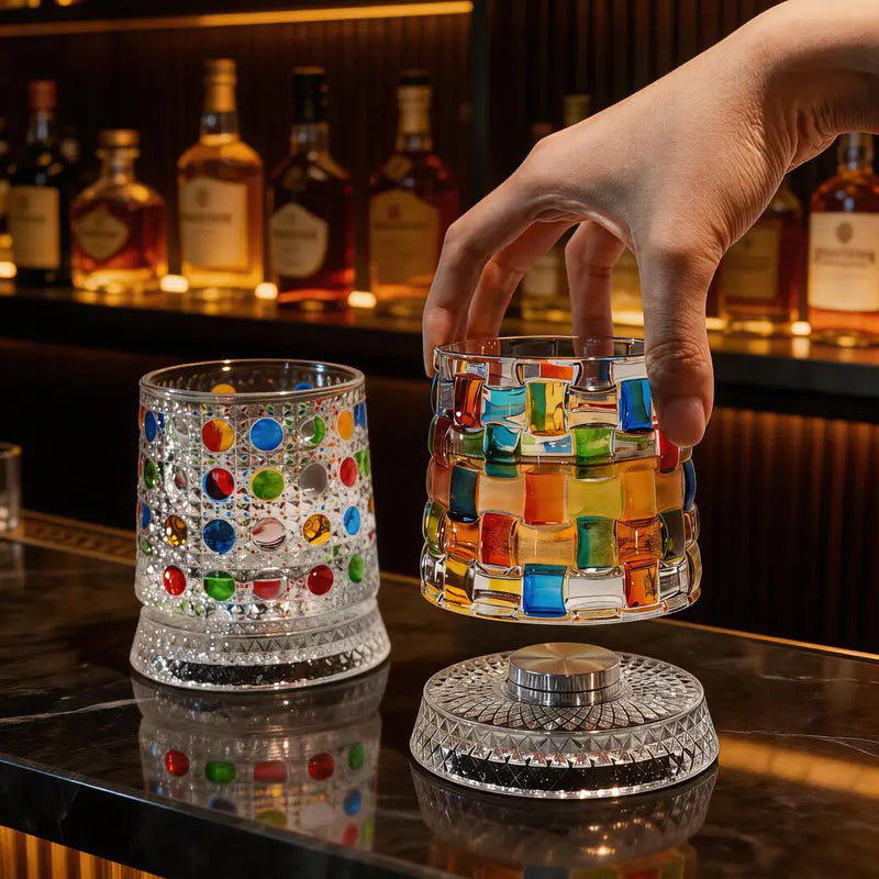 Luxury Hand-Painted Crystal Whiskey Glass – Smooth Spinning Tumbler for Whiskey Lovers